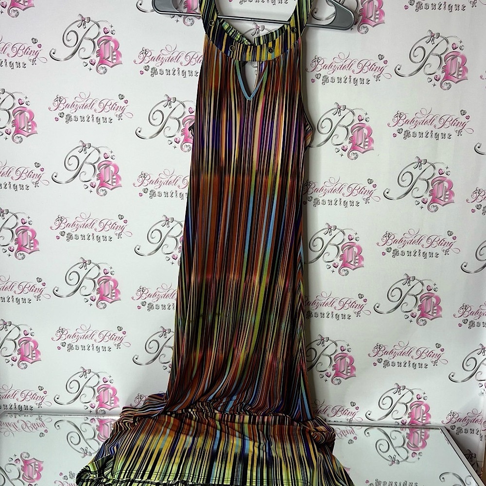 Mlle Gabrielle dress long ombré color stripes detail neck Vibrant Striped